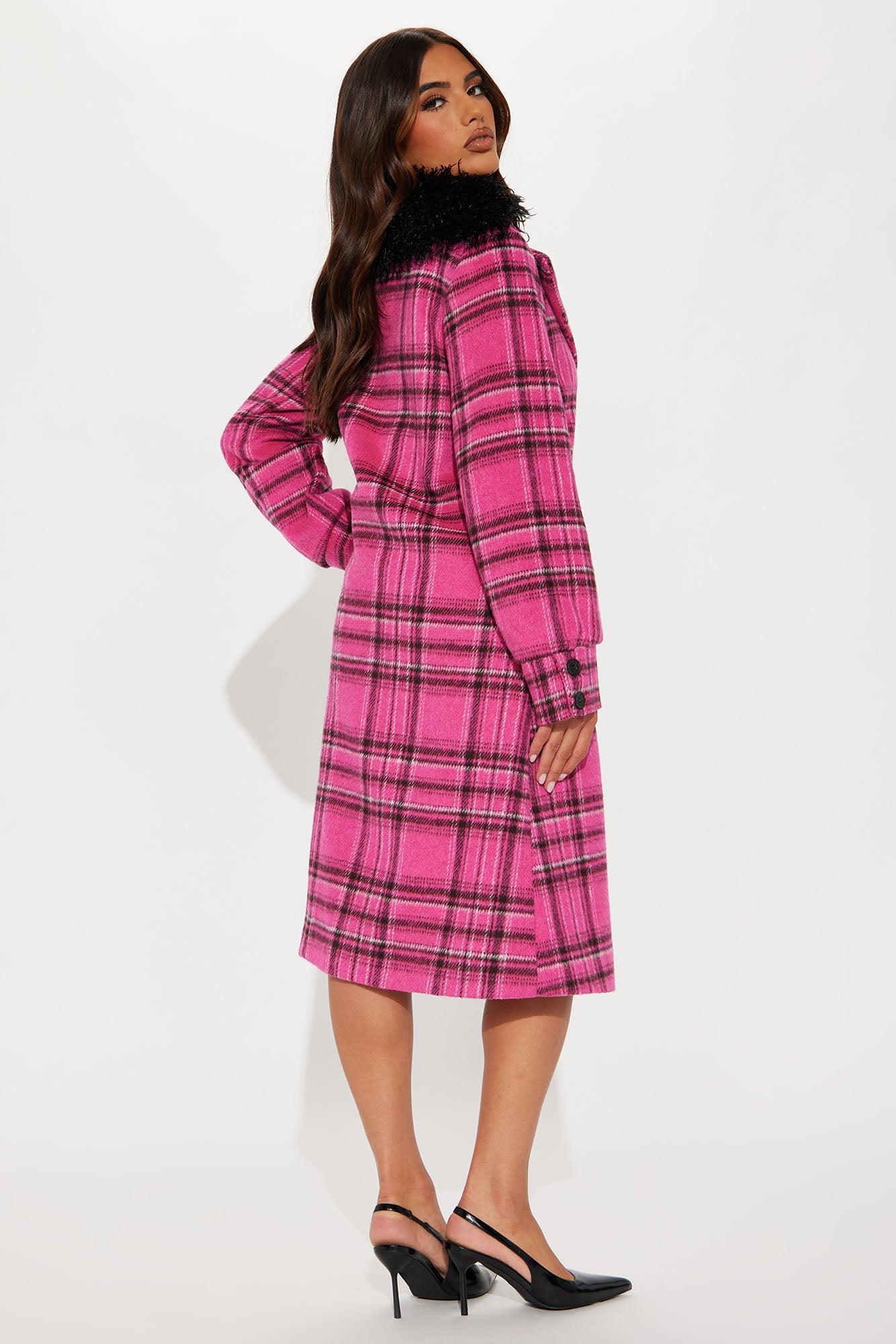 More Class Wool Plaid Trench - Pink/combo Product Image