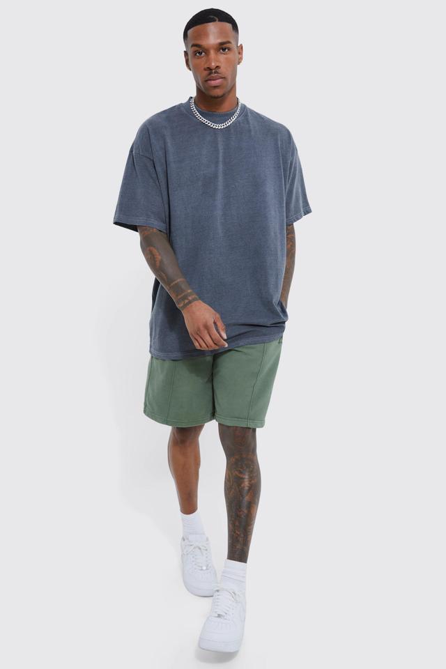 Oversized Heavyweight Wash Loopback Short Set | boohooMAN USA Product Image