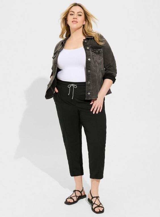 High-Rise Straight Leg Pull-On Crop Stretch Poplin Pant Product Image