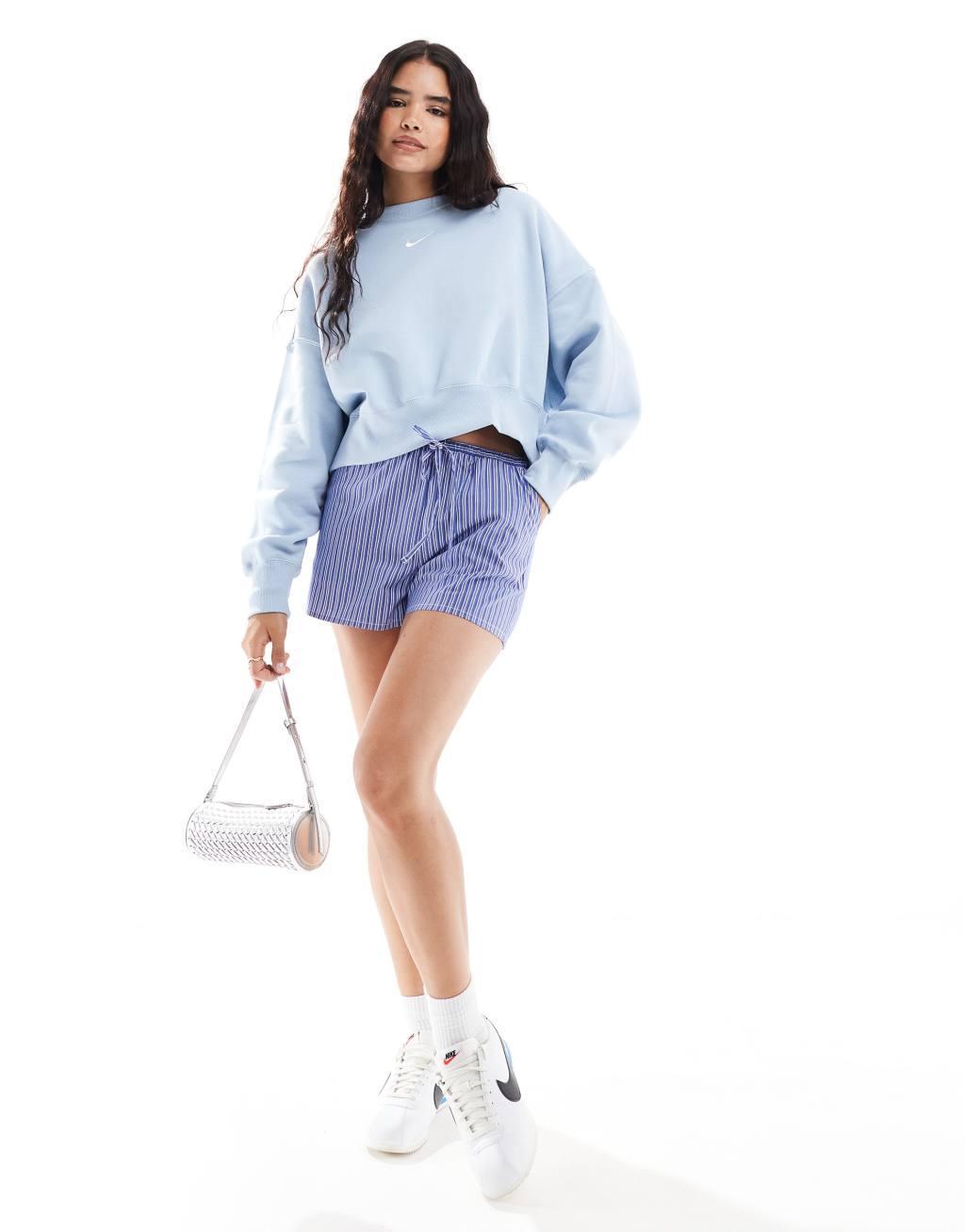 Nike Phoenix Fleece oversized cropped sweatshirt in light blue Product Image