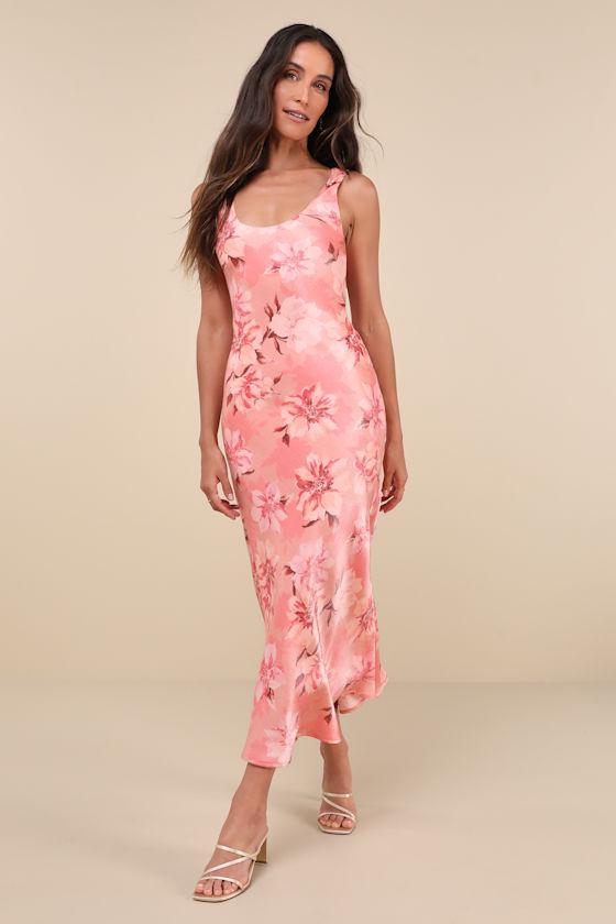 Romantic Whims Pink Floral Print Organza Sleeveless Slip Dress Product Image