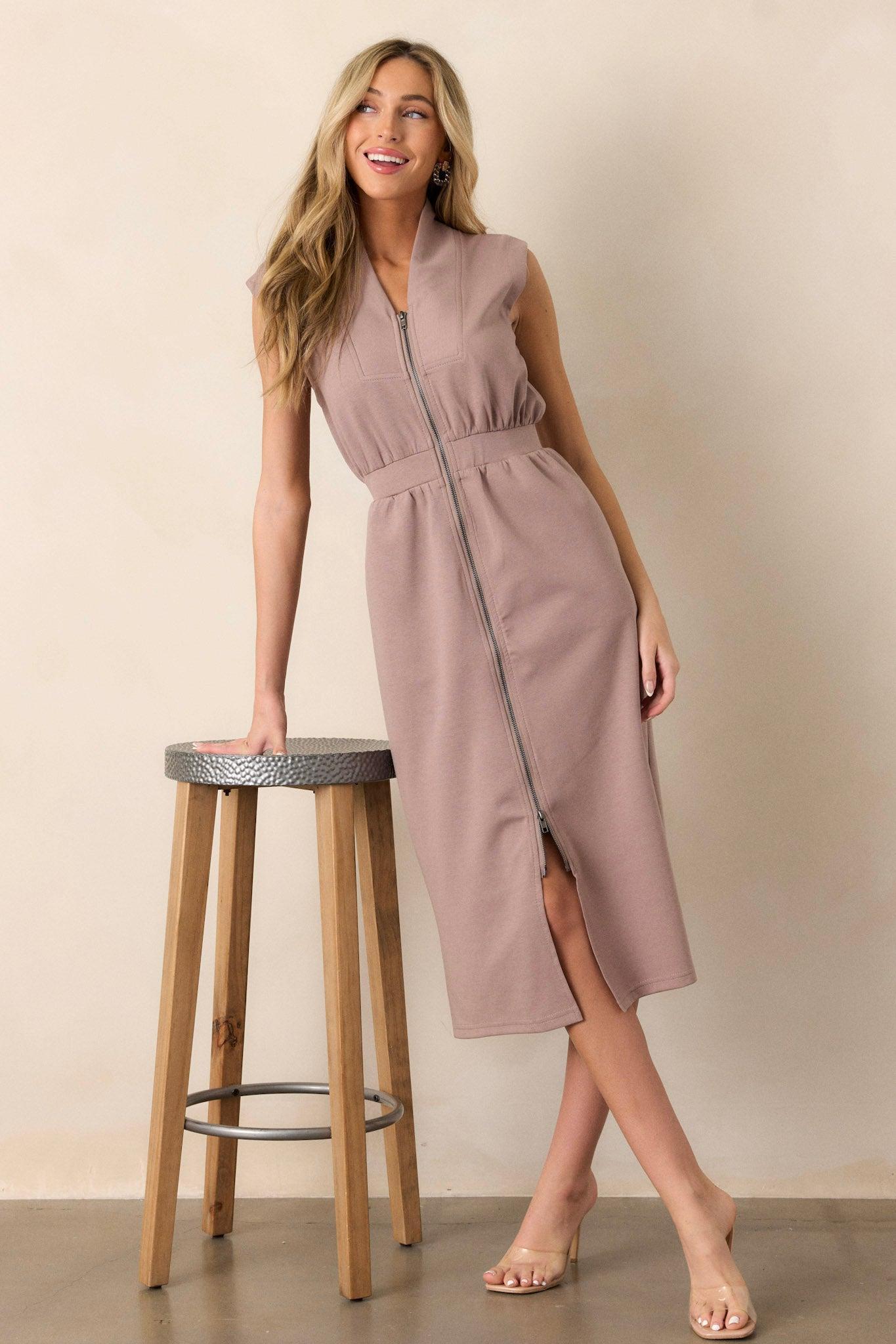 Distant Sun Dark Taupe Sleeveless Midi Dress Product Image