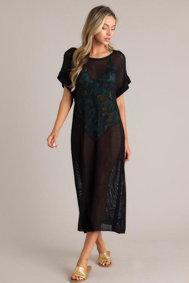 Ocean Therapy Black Open Knit Cover Up Dress Product Image