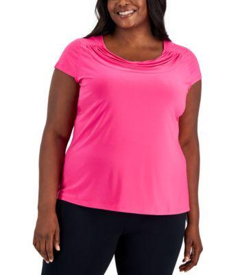 Kasper Plus Size Stretch Knit Short-Sleeve Cowl-Neck Top Product Image