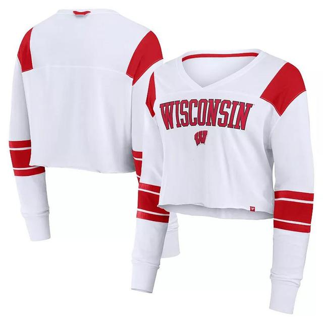 Womens Fanatics Wisconsin Badgers Training Camp Cropped Long Sleeve V-Neck Fashion Top Product Image