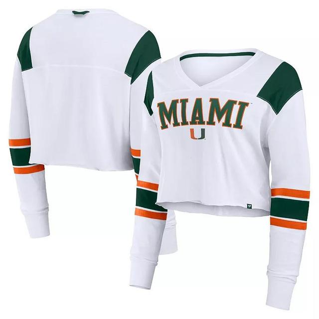 Womens Fanatics Miami Hurricanes Training Camp Cropped Long Sleeve V-Neck Fashion Top Product Image