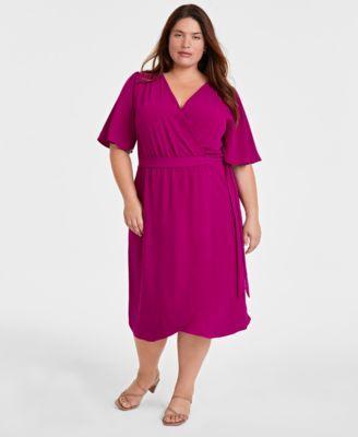 Plus Size V-Neck Butterfly-Sleeve Midi Dress Product Image