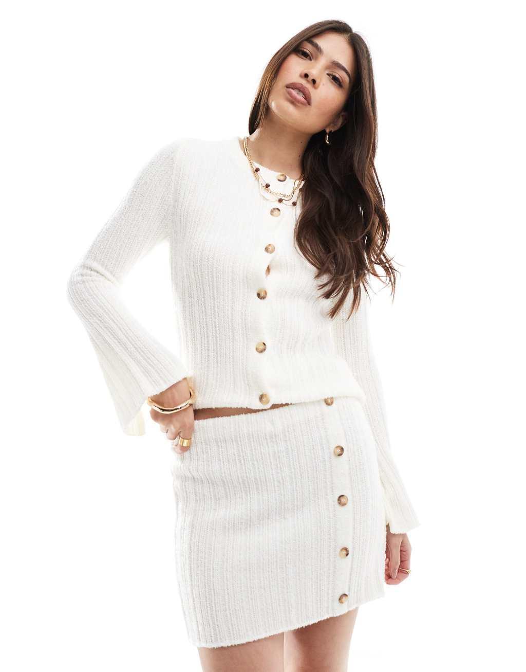 ASOS DESIGN knitted button through mini skirt in cream - part of a set Product Image