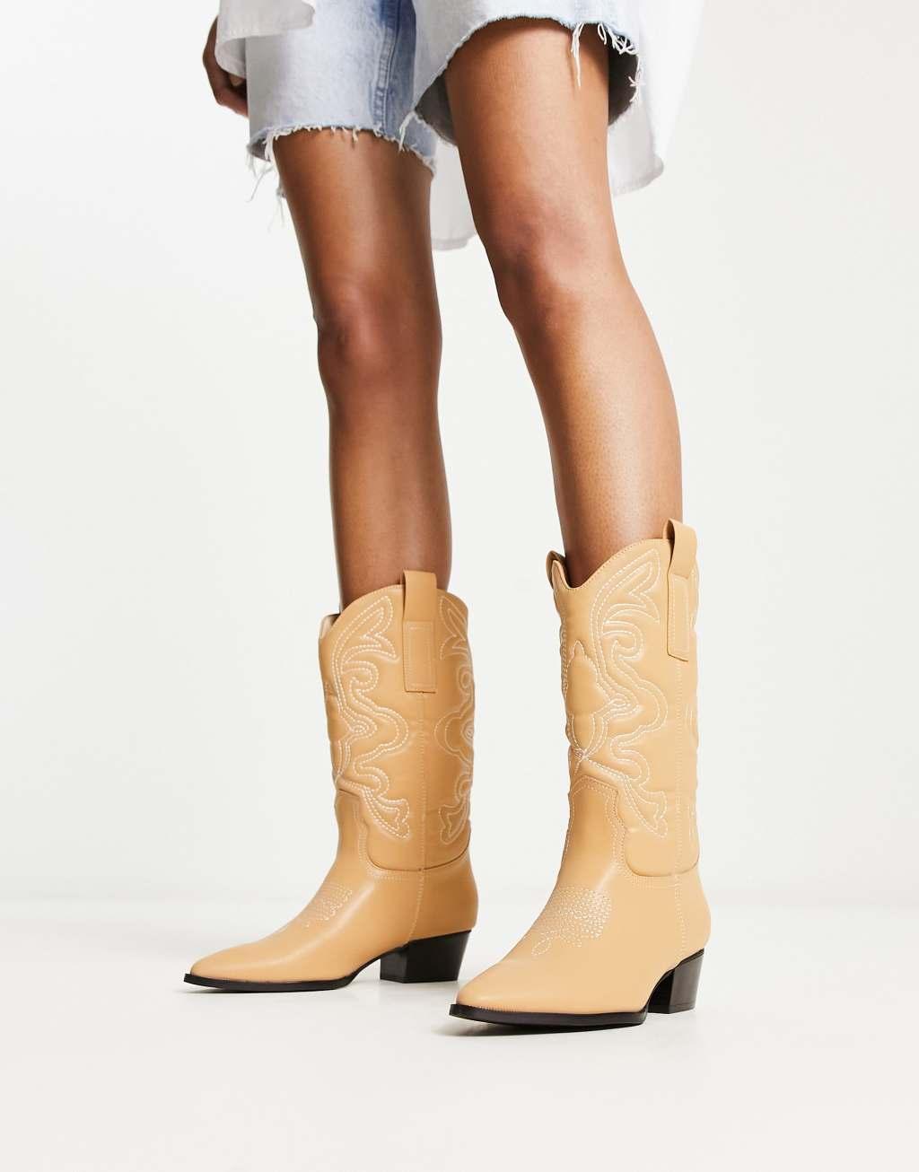 Glamorous knee western boots in beige  product image