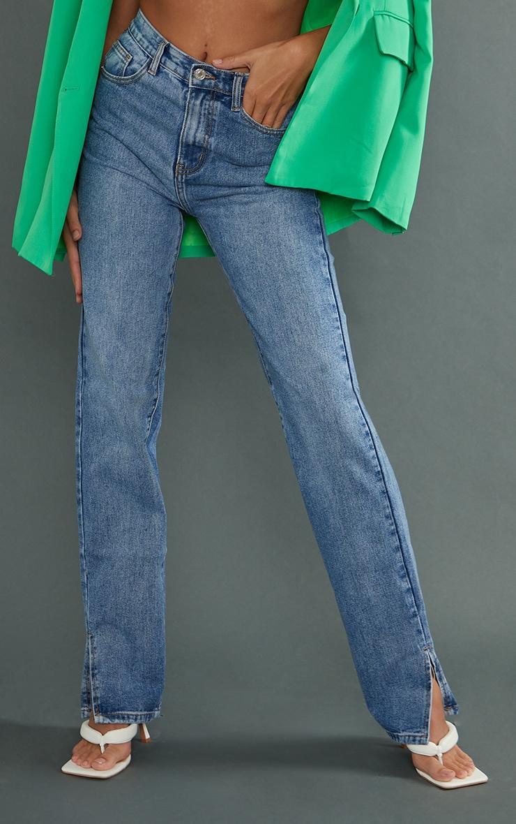 Tall Mid Wash High Waist Split Hem Jeans Product Image