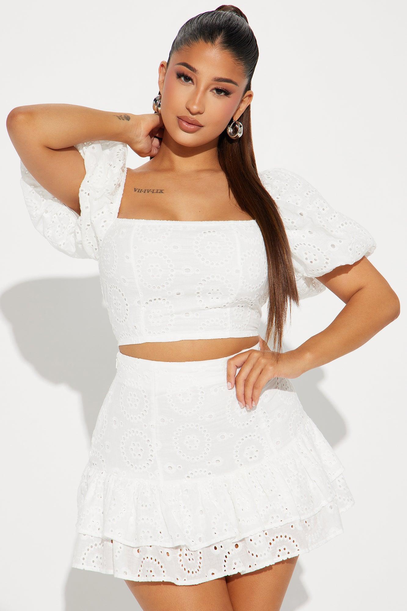 Sweet Escape Eyelet Skirt Set - White Product Image