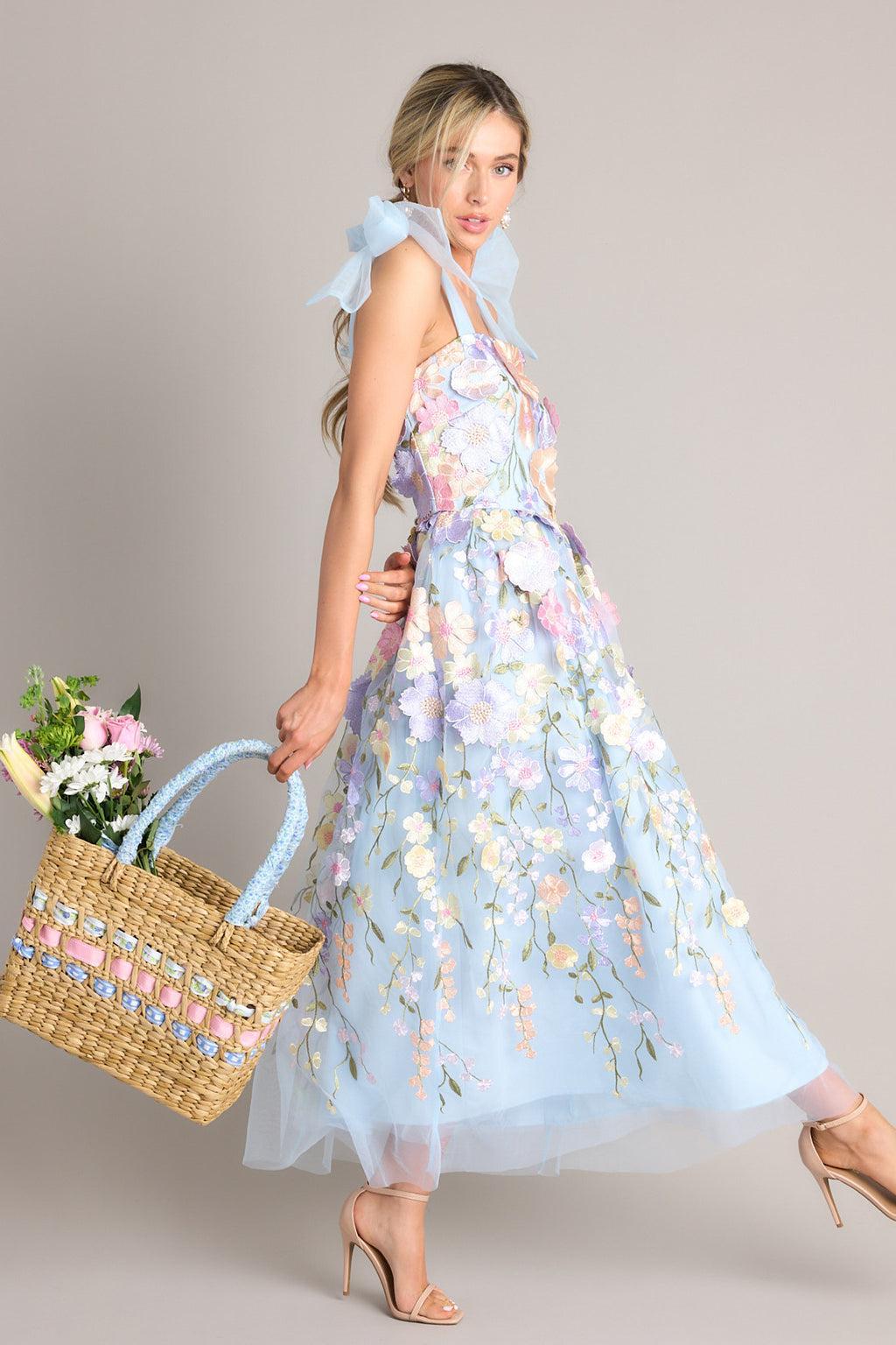 Spirit of Spring Light Blue Floral Embroidered Maxi Dress Product Image