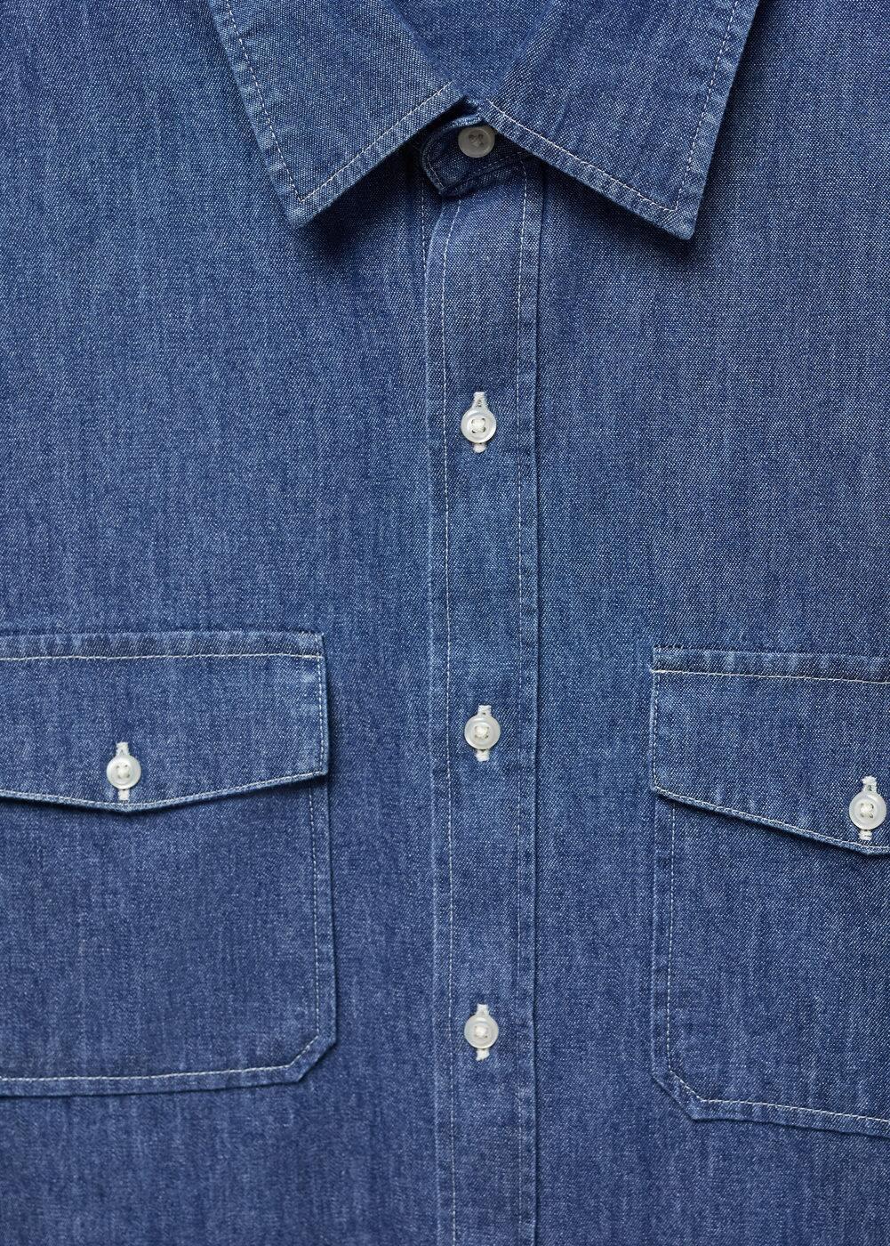 MANGO MAN - Denim overshirt with pockets medium blueMen Product Image