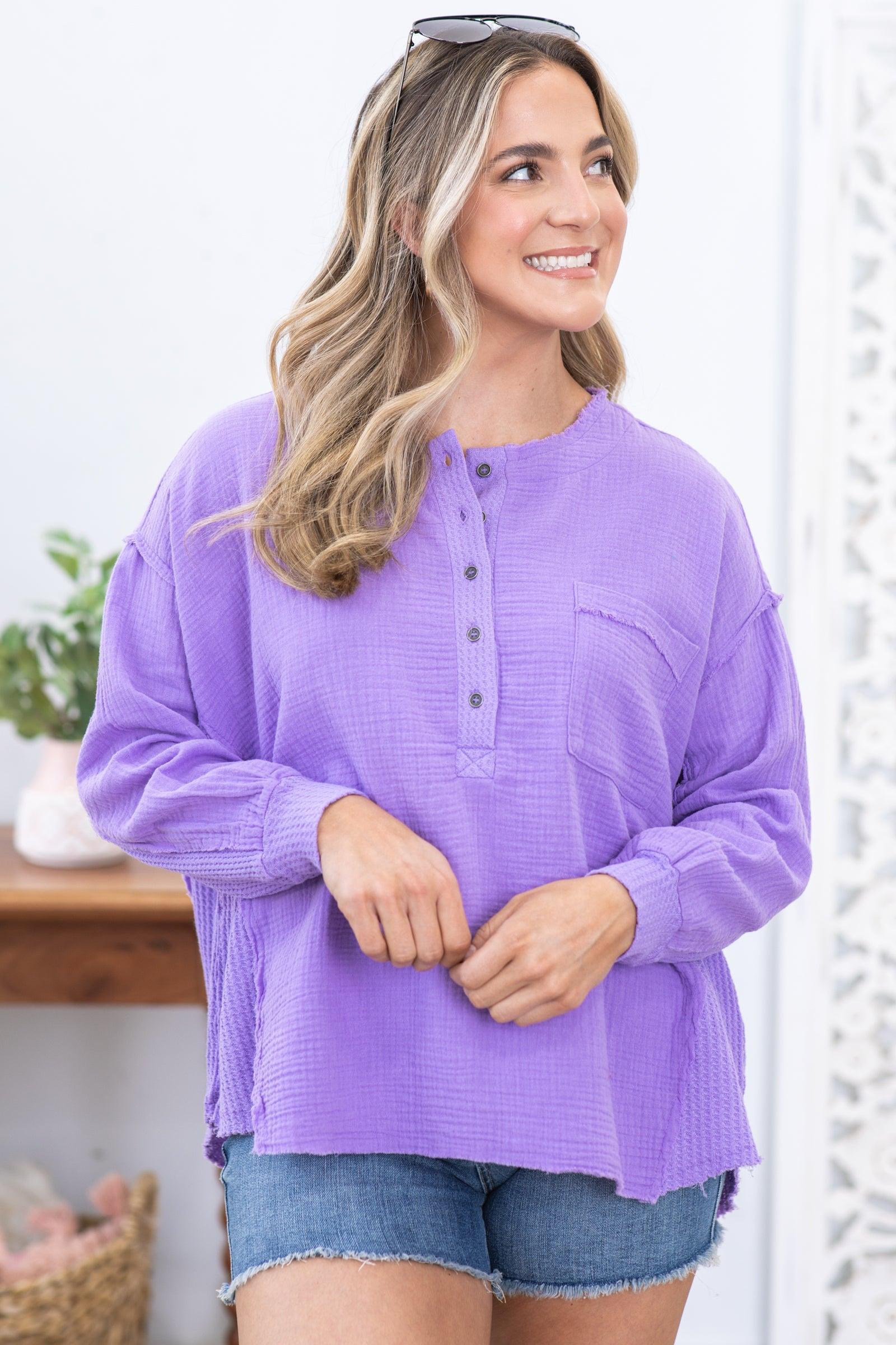 Lavender Gauze Oversized Knit Top With Buttons product image