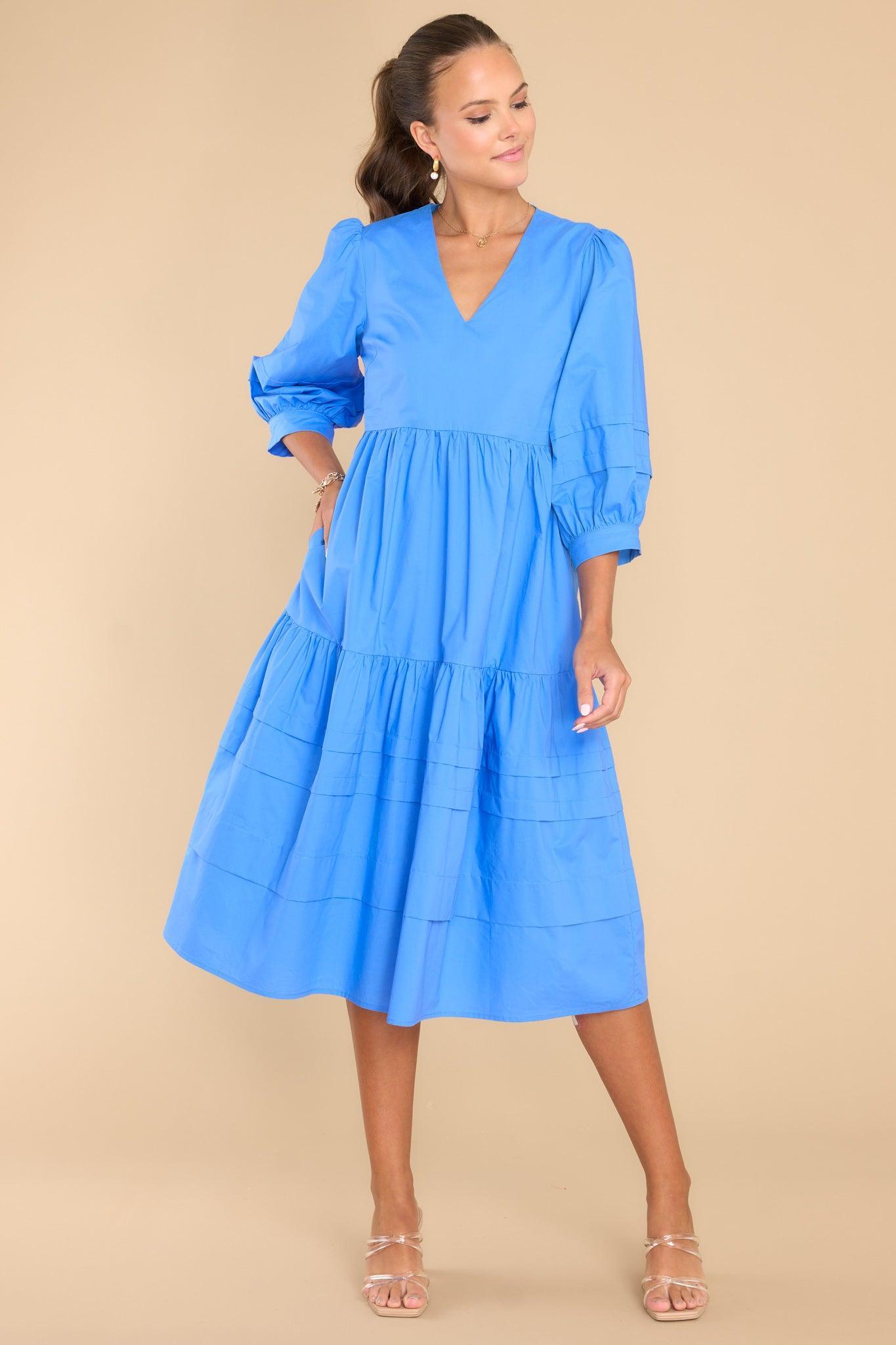 Aura Cozy And Carefree Super Sonic Blue Midi Dress Product Image