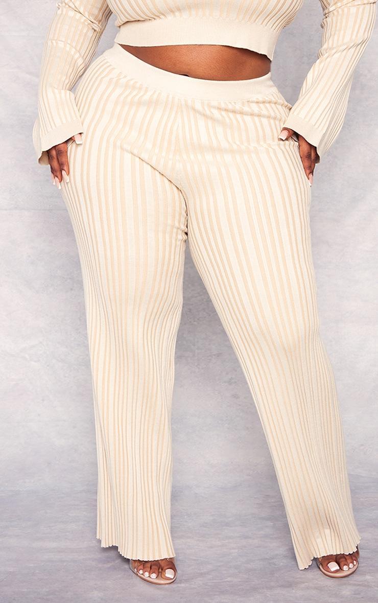 Plus Oatmeal Rib Knitted Wide Leg Pants Product Image