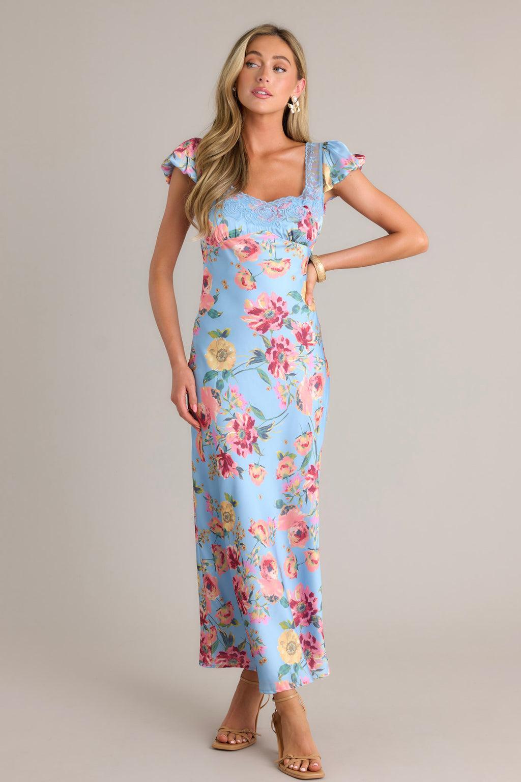 No One Better Sky Blue Floral Maxi Dress Product Image