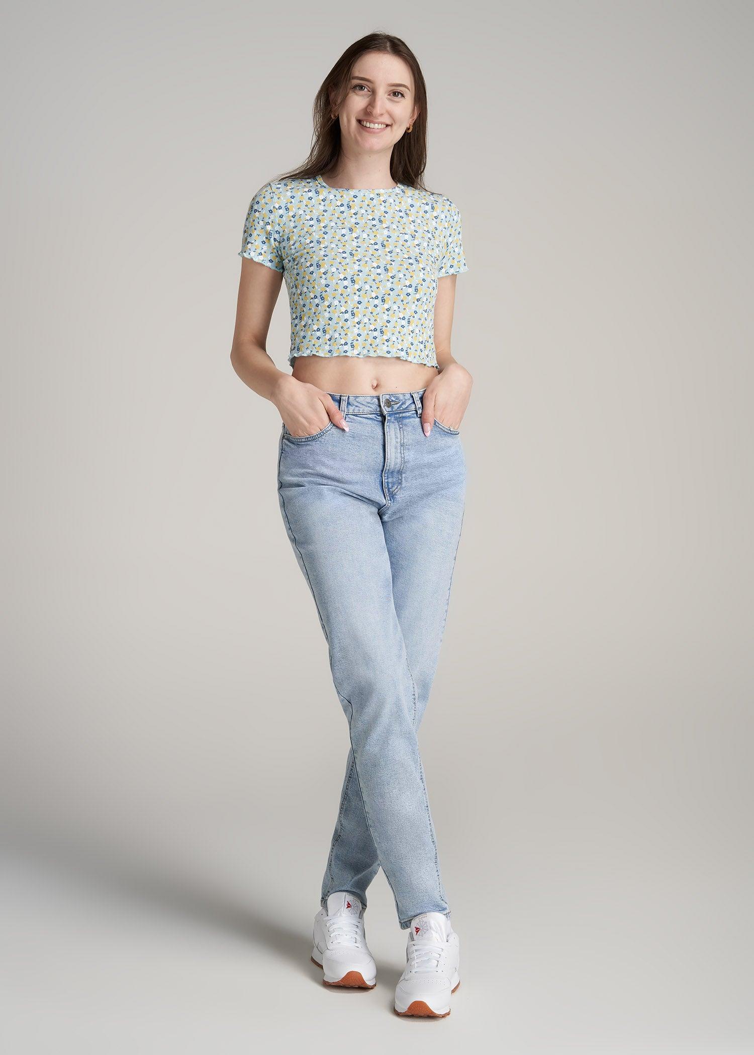 Cropped Waffle Tee in Corydalis Blue Floral - Women's Tall T-Shirts Female Product Image