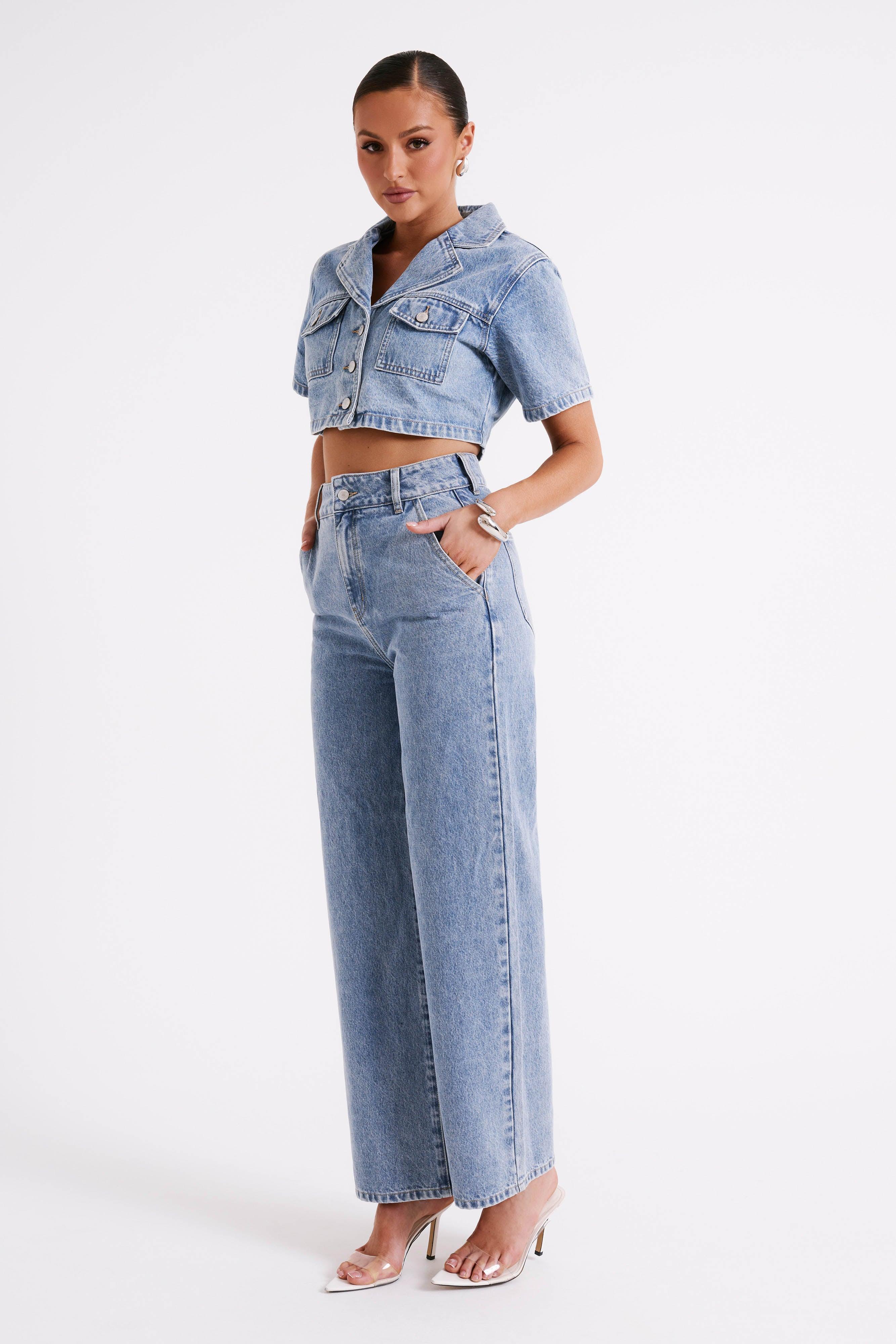 Annabelle Denim Crop Shirt - Vintage Blue Product Image