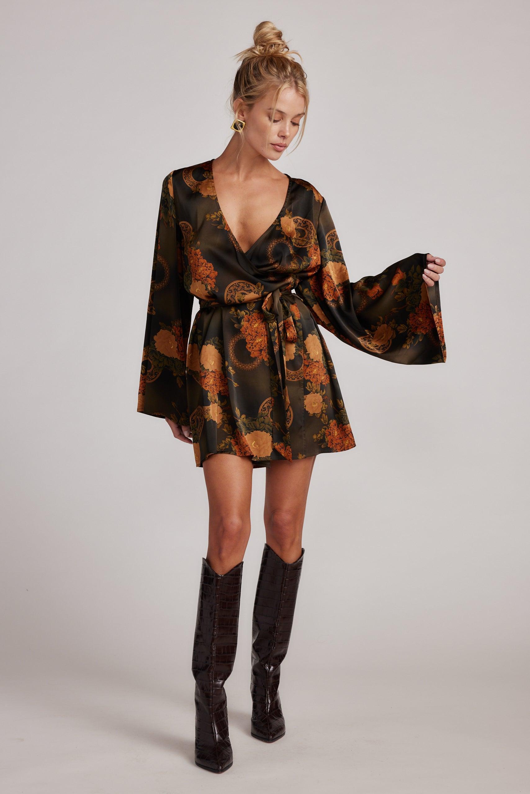 Gold Standard Olive Floral Kimono Dress Product Image