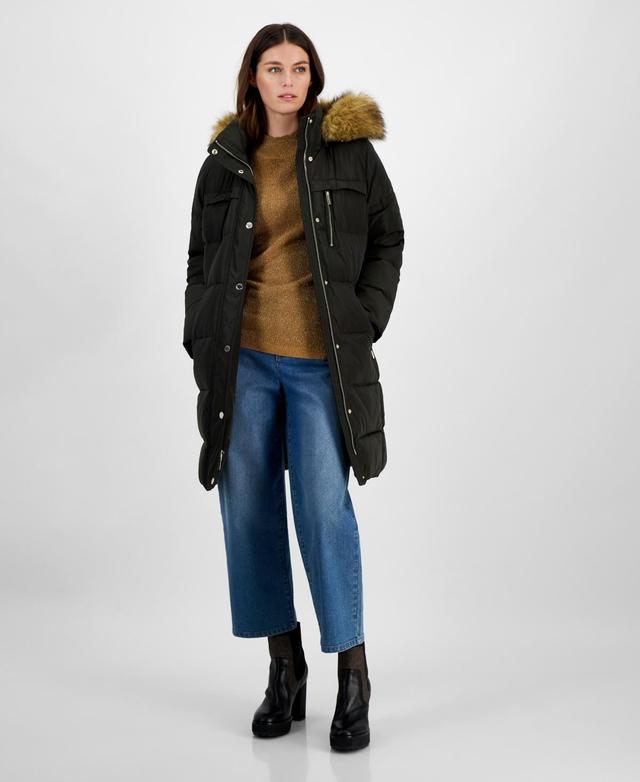 Michael Michael Kors Womens Faux-Fur-Trim Hooded Puffer Coat, Created for Macys Product Image