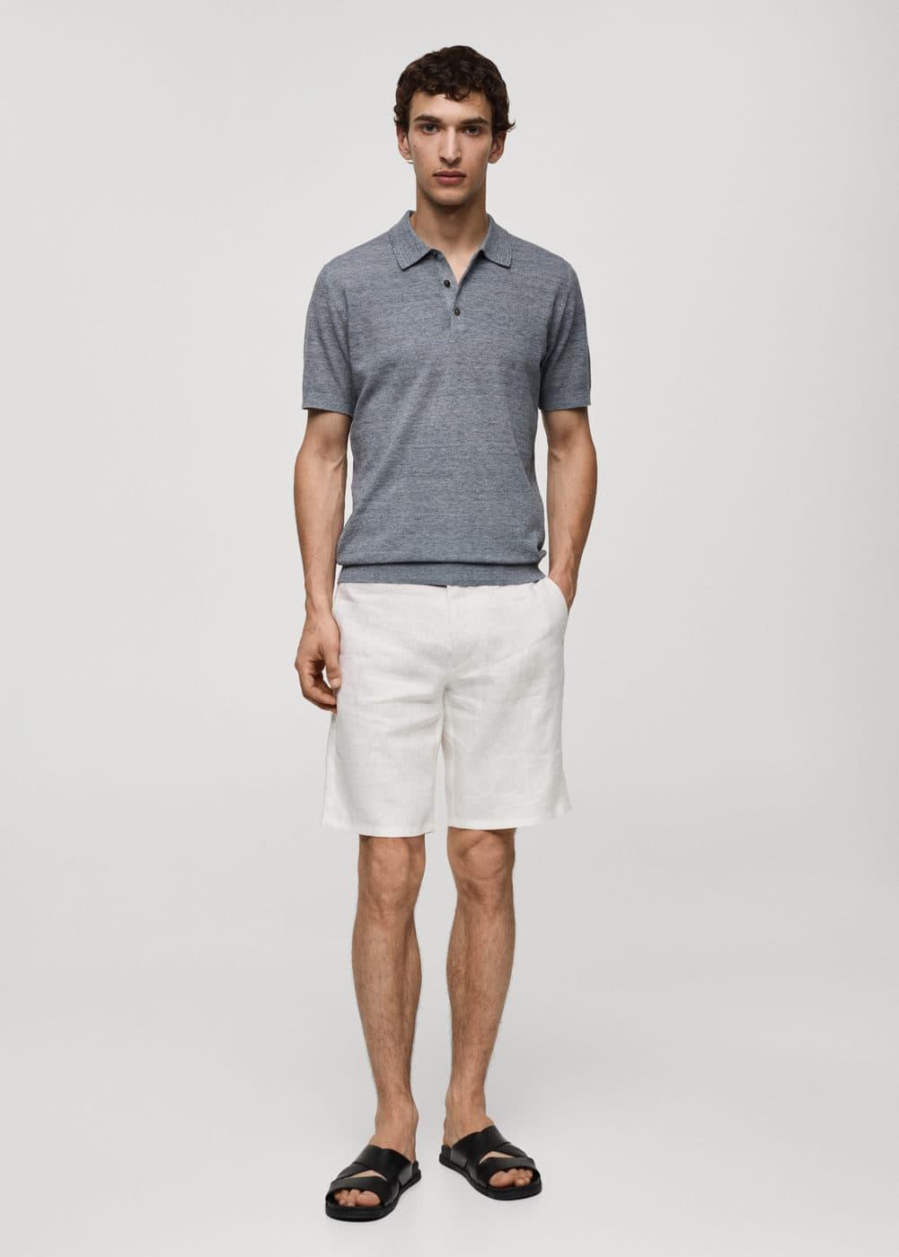 Mango Mens Short-Sleeved Knitted Polo Shirt Product Image