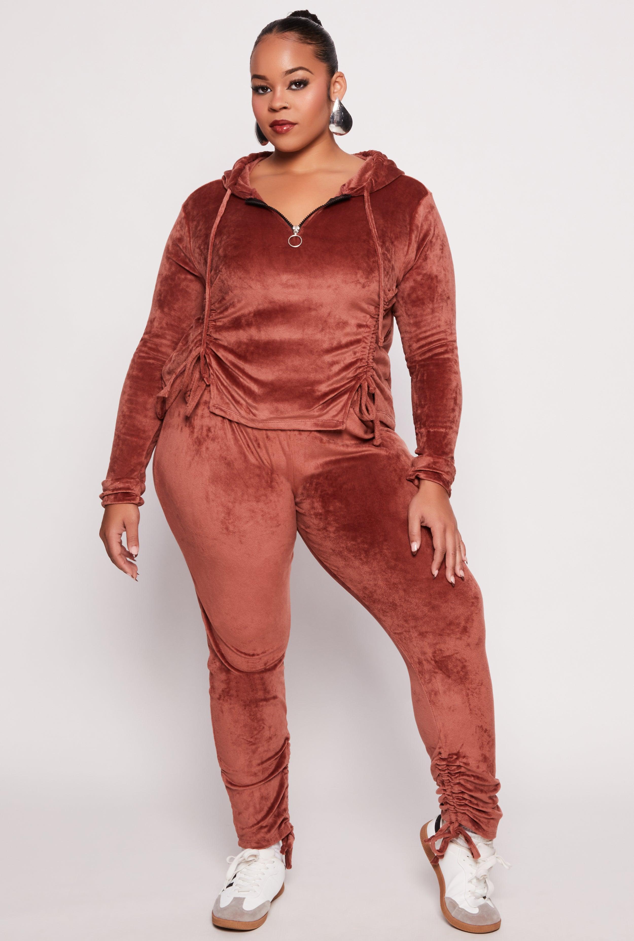 Womens Plus Size Velour Ruched Leg Sweatpants Product Image