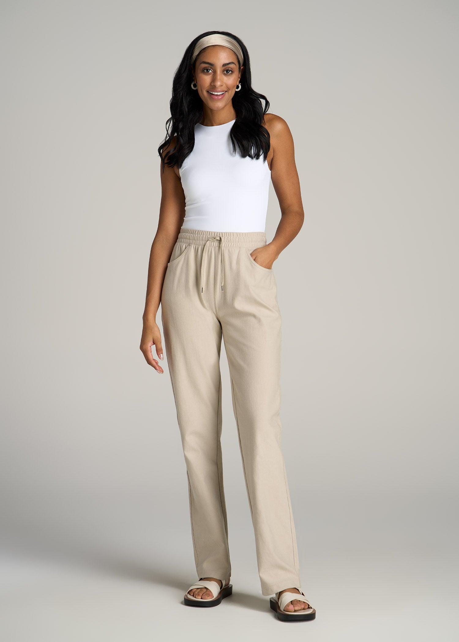 Pull-On Straight Leg Knit Pants for Tall Women in Stone Female Product Image