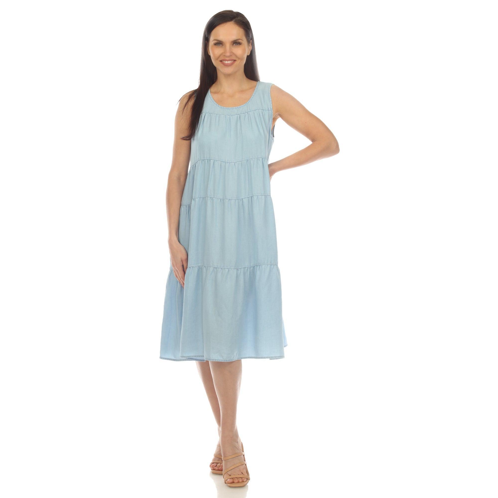 Women's Sleeveless Tiered Chambray Midi Dress Female Product Image