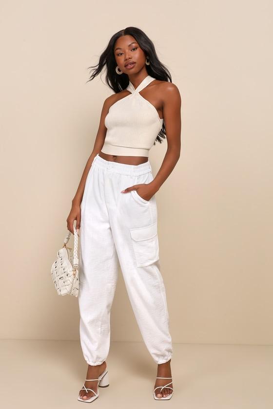 Effortlessly Breezy Ivory Cargo Jogger Pants Product Image