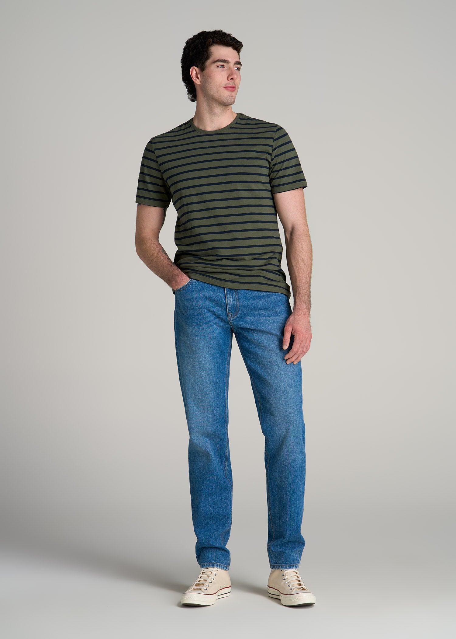 REGULAR-FIT Striped Tee in Dark Green and Navy Stripe - Men's Tall T-shirt Male Product Image