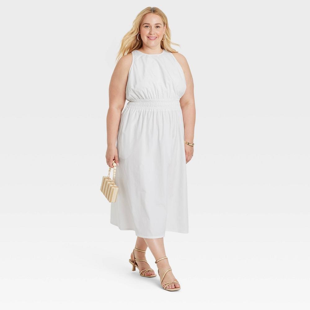 Womens Poplin Cross Back Midi Dress - A New Day White 2X Product Image