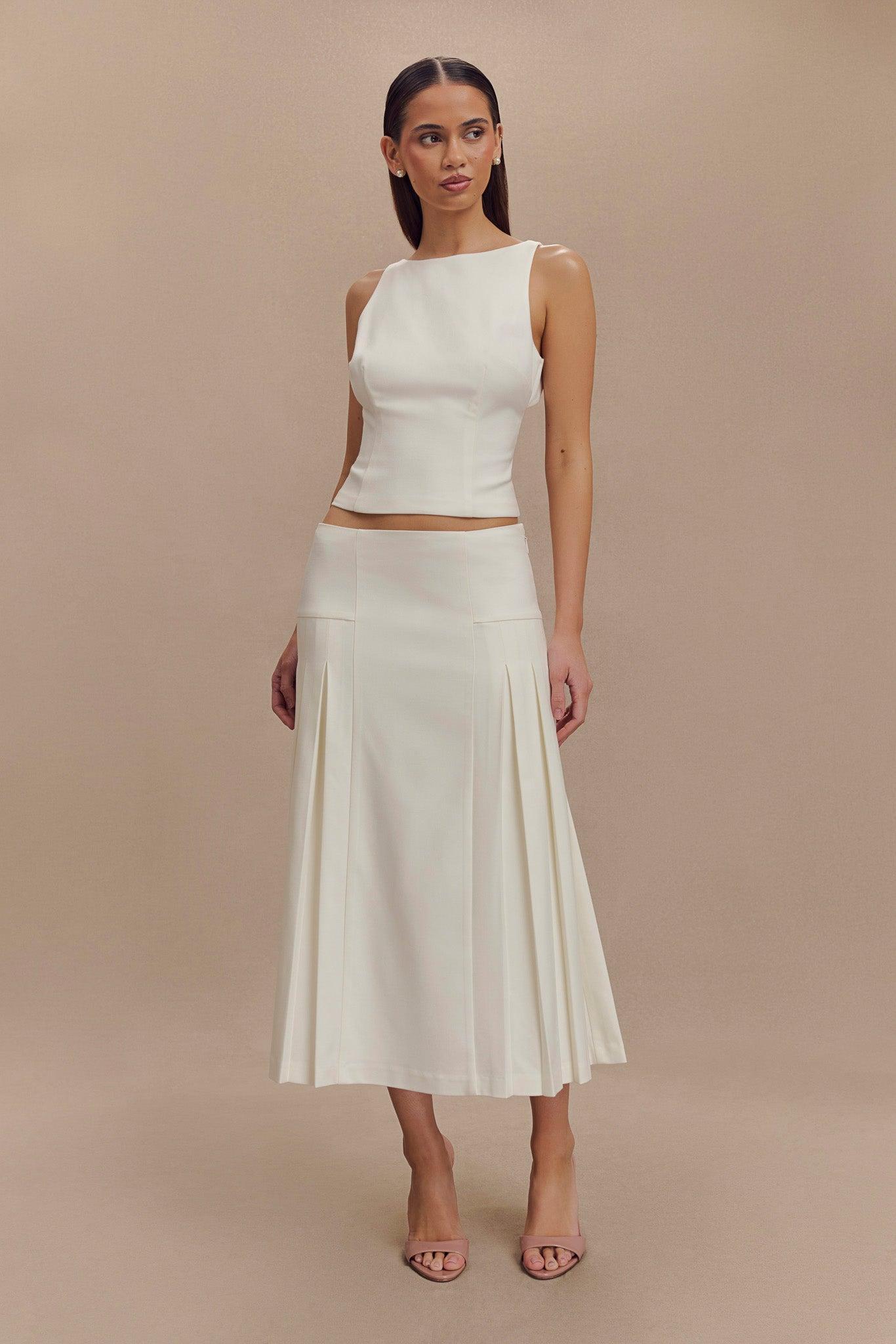 Brigette Boat Neck Longline Top - Ivory Product Image