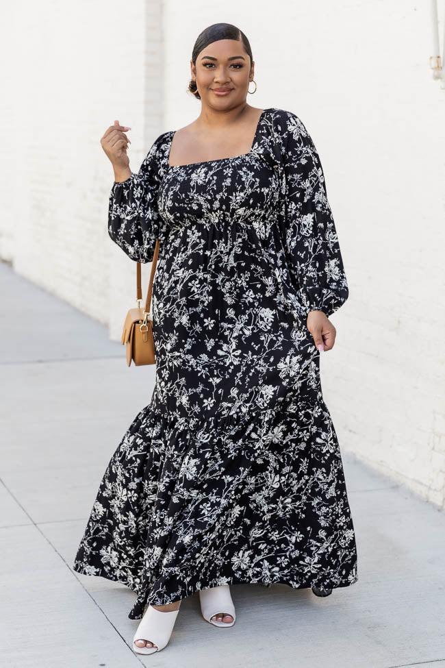 Another Love Song Black Floral Square Neck Maxi Dress FINAL SALE Product Image