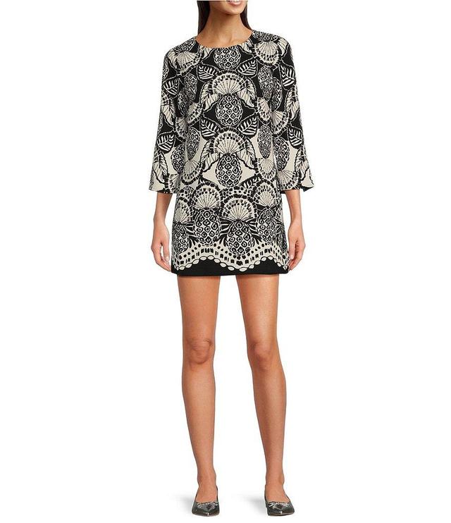 Lilly Pulitzer Ann Wyn Printed Satin Crepe Back Round 3/4 Sleeve Shift Romper Product Image