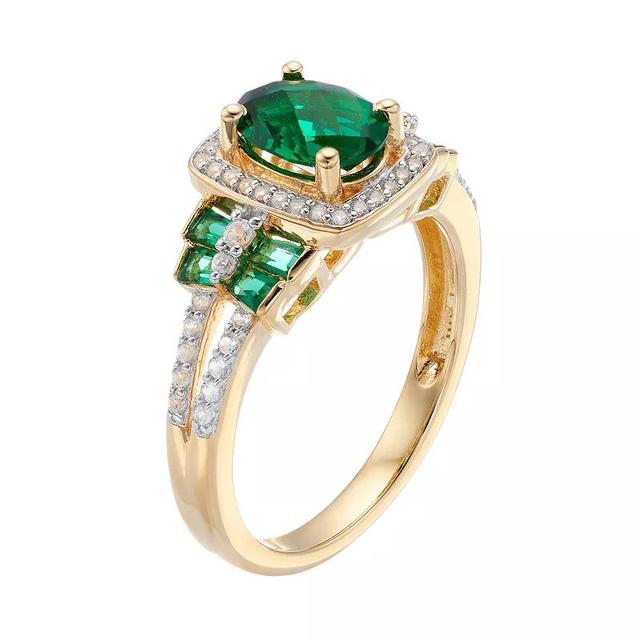 14k Gold Over Silver Simulated Emerald & Lab-Created White Sapphire Halo Ring - Size 7, Womens, Gold Tone Product Image