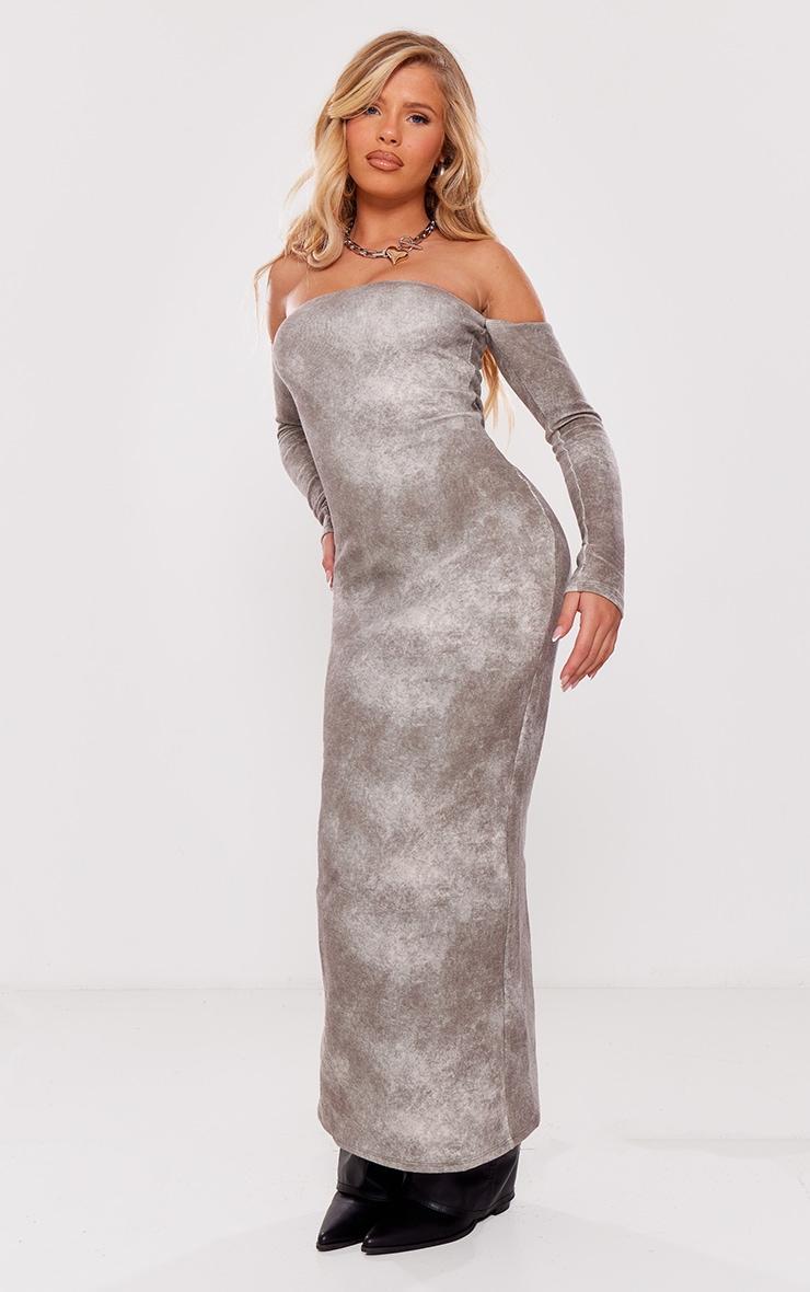 Stone Acid Wash Rib Bardot Midaxi Dress Product Image