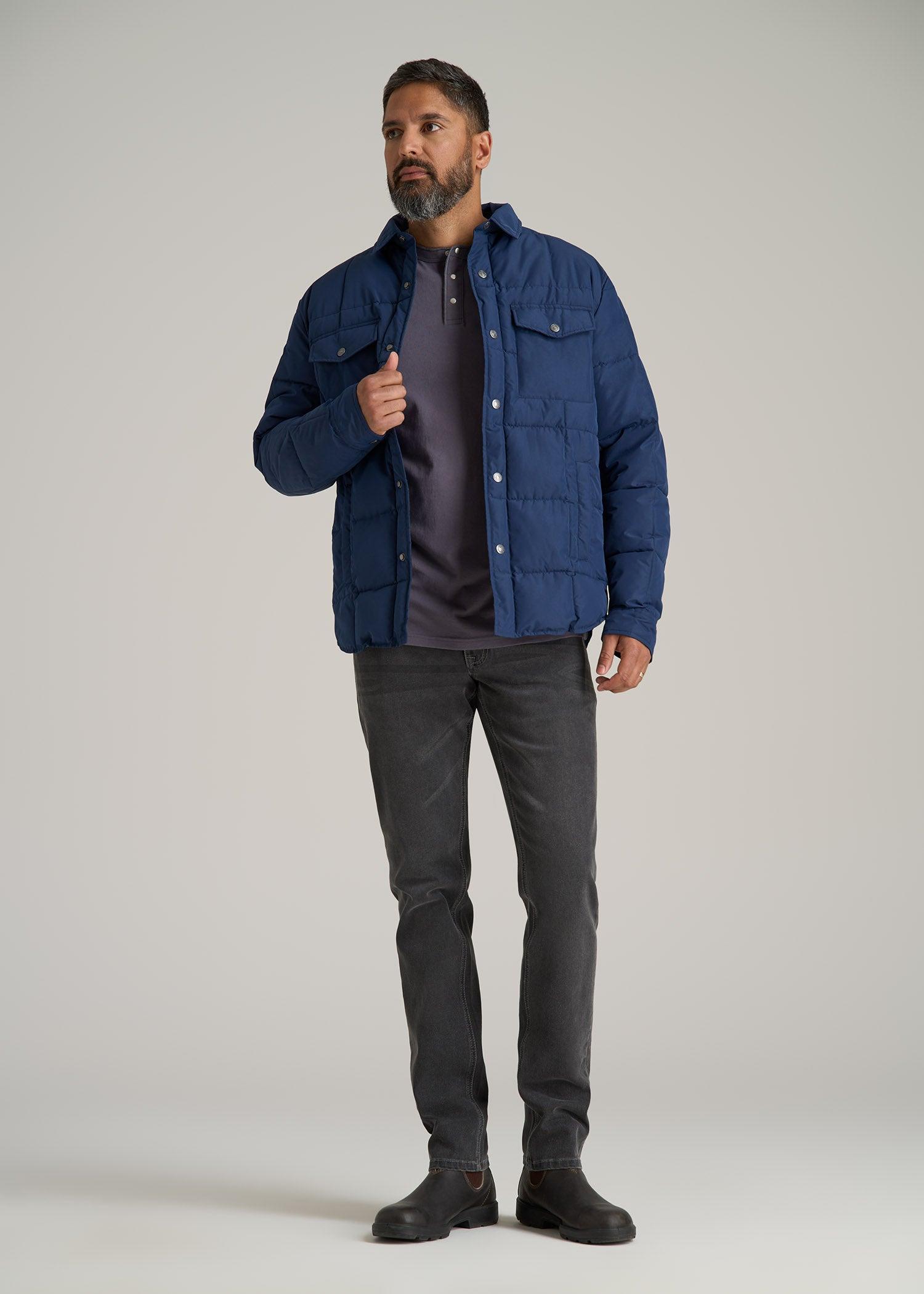 LJ&S Puffer Shirt Jacket for Tall Men in Marine Blue Male Product Image