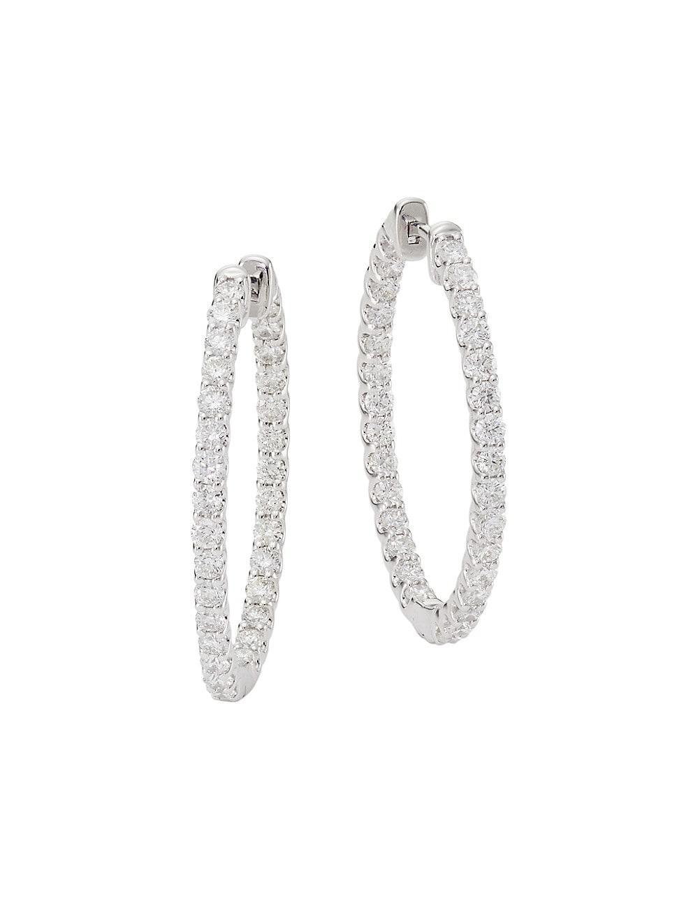 Womens 14K White Gold & 2 TCW Diamond Oval Inside-Out Hoop Earrings Product Image