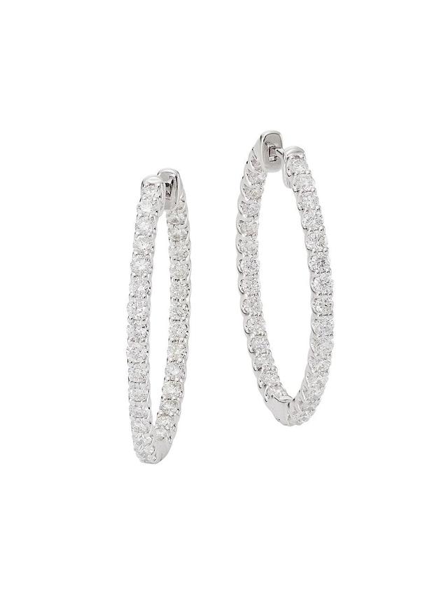 Womens 14K White Gold & 2 TCW Diamond Oval Inside-Out Hoop Earrings Product Image