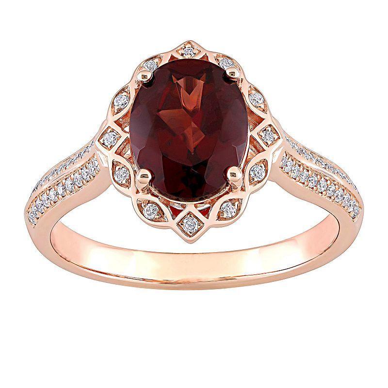 Stella Grace 14k Rose Gold Garnet & 1/6 Carat T.W. Diamond Vintage Halo Engagement Ring, Womens Product Image