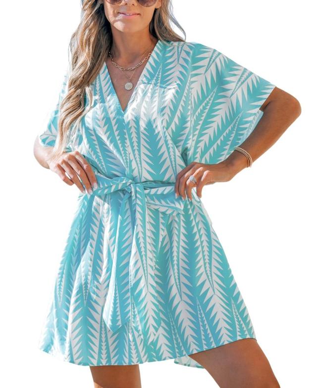 Cupshe Womens Sash Belted Geo Print Mini Beach Dress - Light Product Image