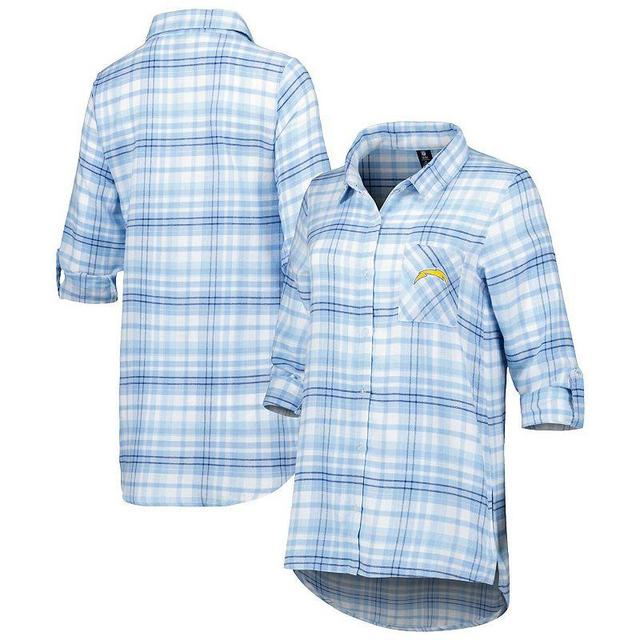 Womens Concepts Sport Powder Blue/Navy Los Angeles Chargers Mainstay Flannel Full-Button Long Sleeve Nightshirt Product Image