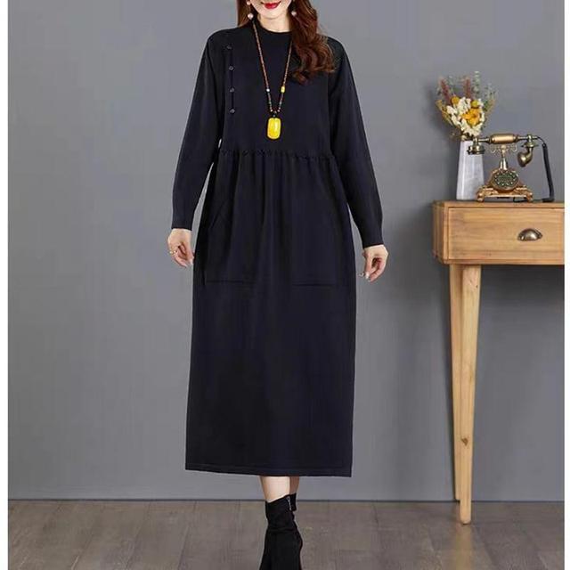 Long-Sleeve Plain Midi Sweater Dress Product Image