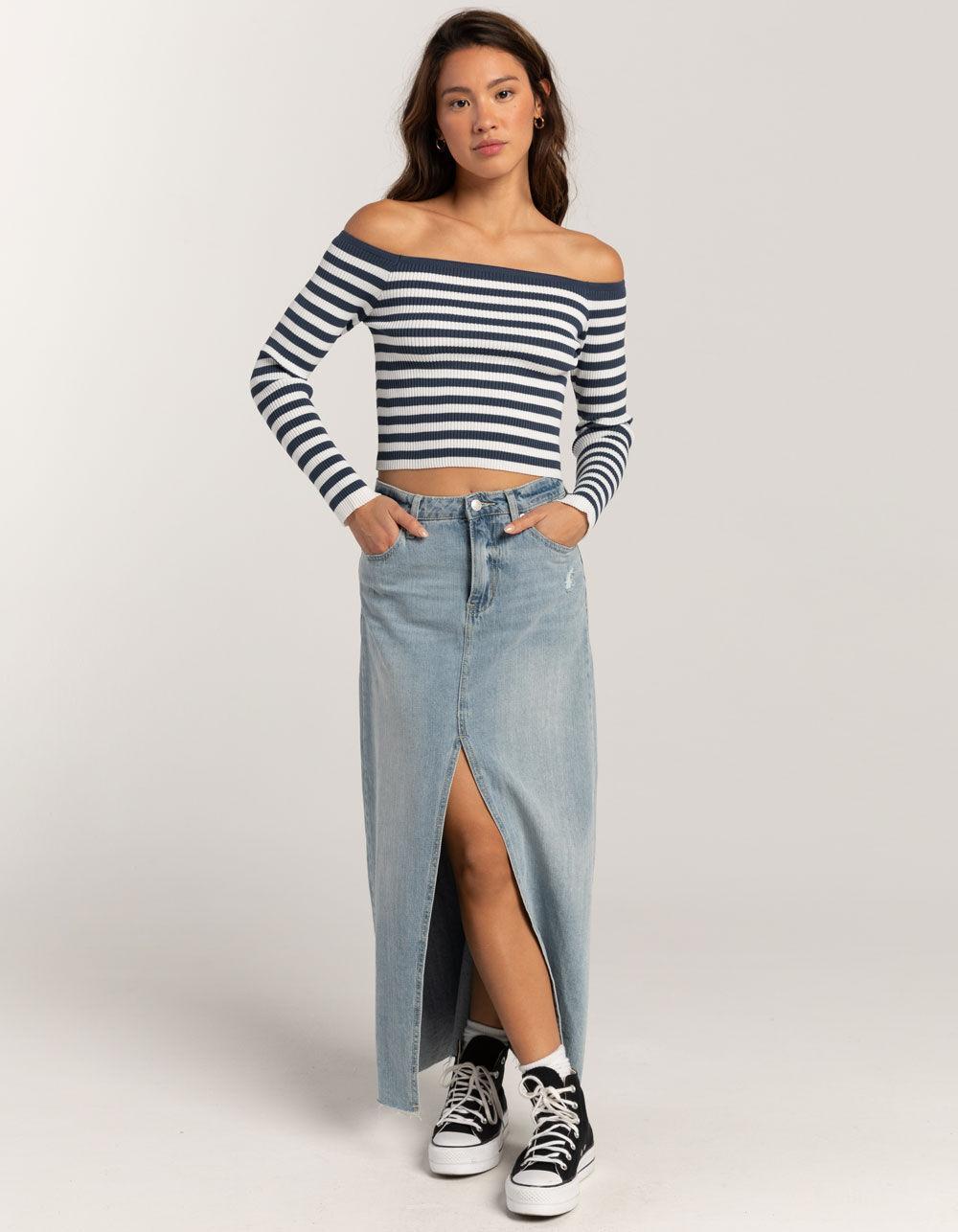 RSQ Womens Stripe Off The Shoulder Long Sleeve Top Product Image