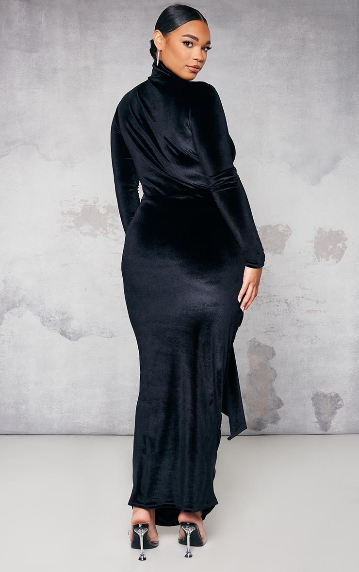 Plus Black Velvet Cut Out Drape Front Maxi Dress Product Image