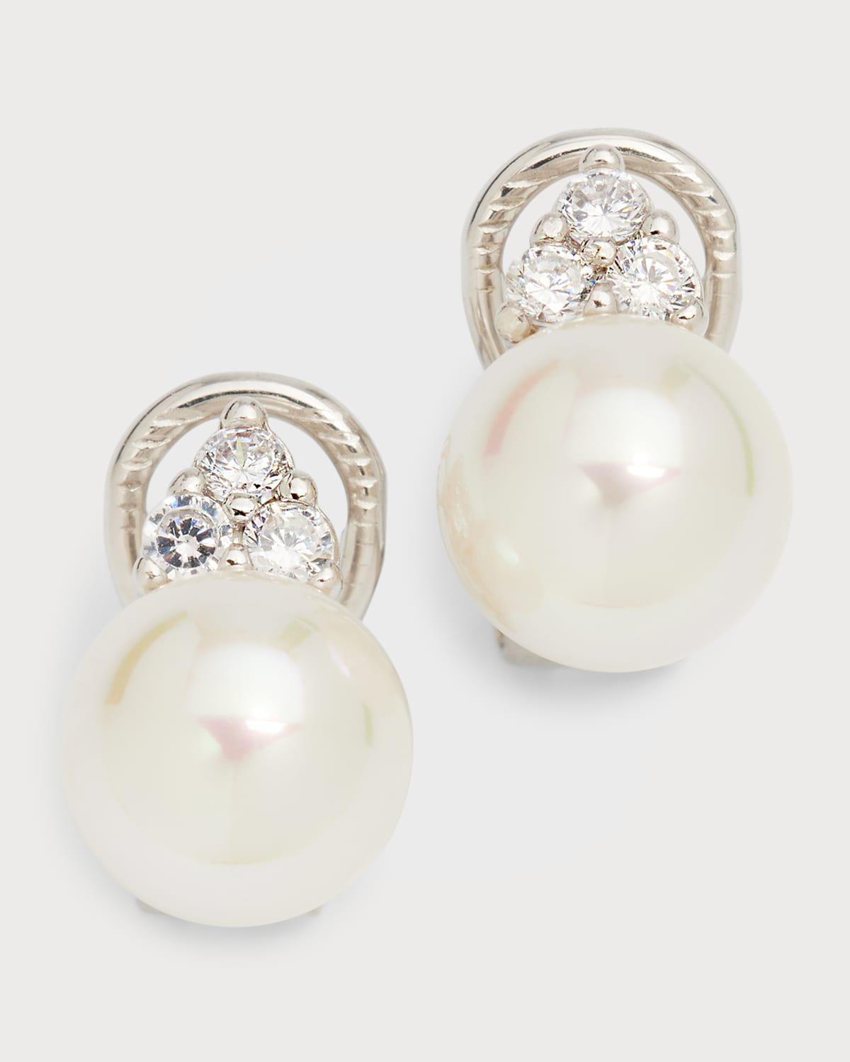 Womens Selene Rhodium-Plated Silver, Cubic Zirconia & Faux Pearl Omega Clip Earrings Product Image