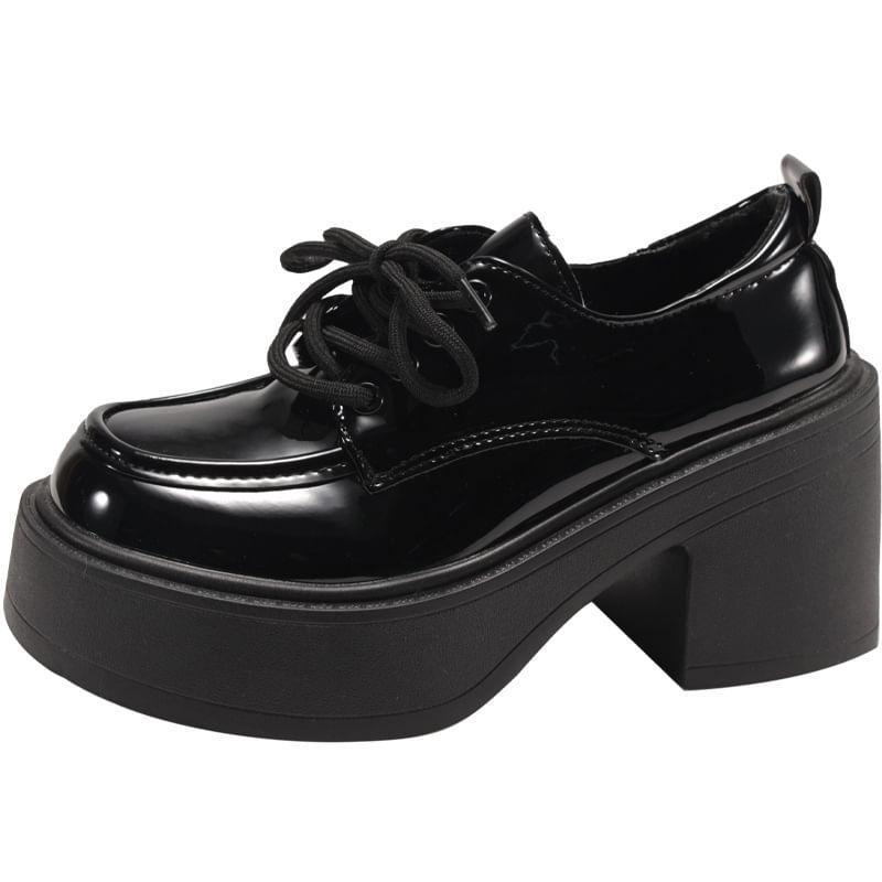 Lace-Up Platform Chunky Heel Derby Shoes Product Image