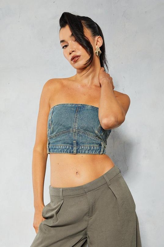 Denim Sand Blast Bandeau Crop Top Product Image