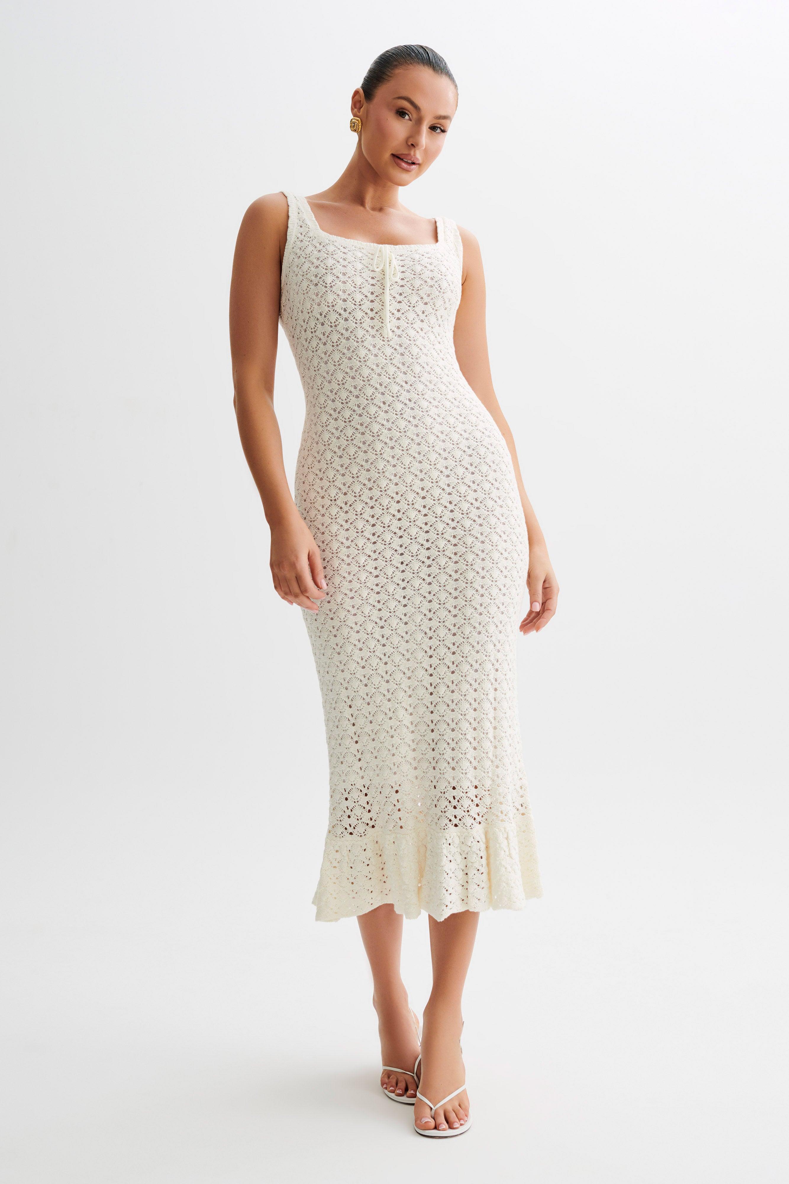 Sylvie Frill Knit Midi Dresses - Ivory Product Image